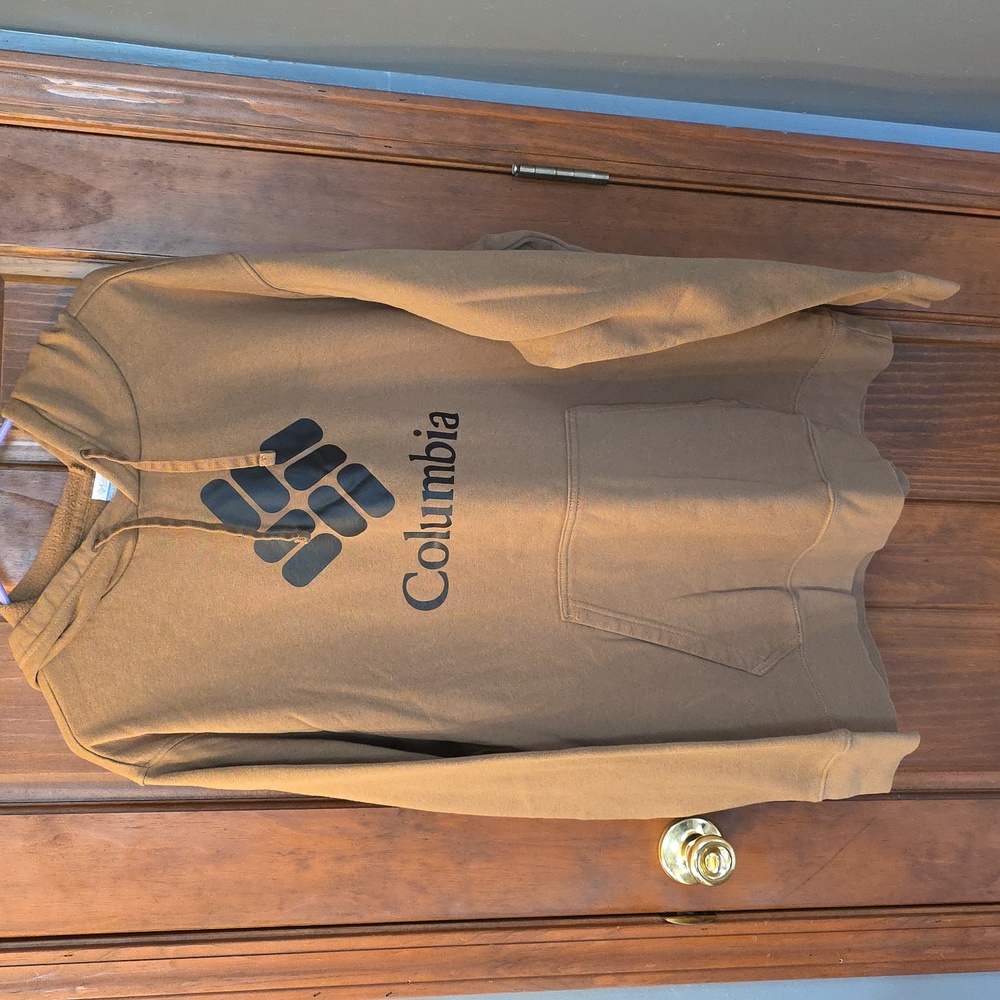 COLUMBIA Tan Hoodie with Black Logo, Sz. XXL, Excellent Condition